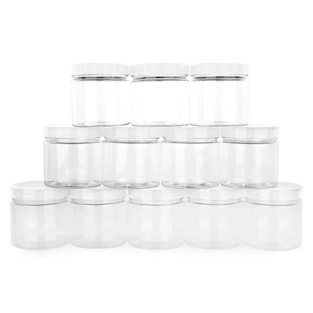 Beauticom Lot of 9 High Quality Thick Acrylic Sample Container Jars with Lids.